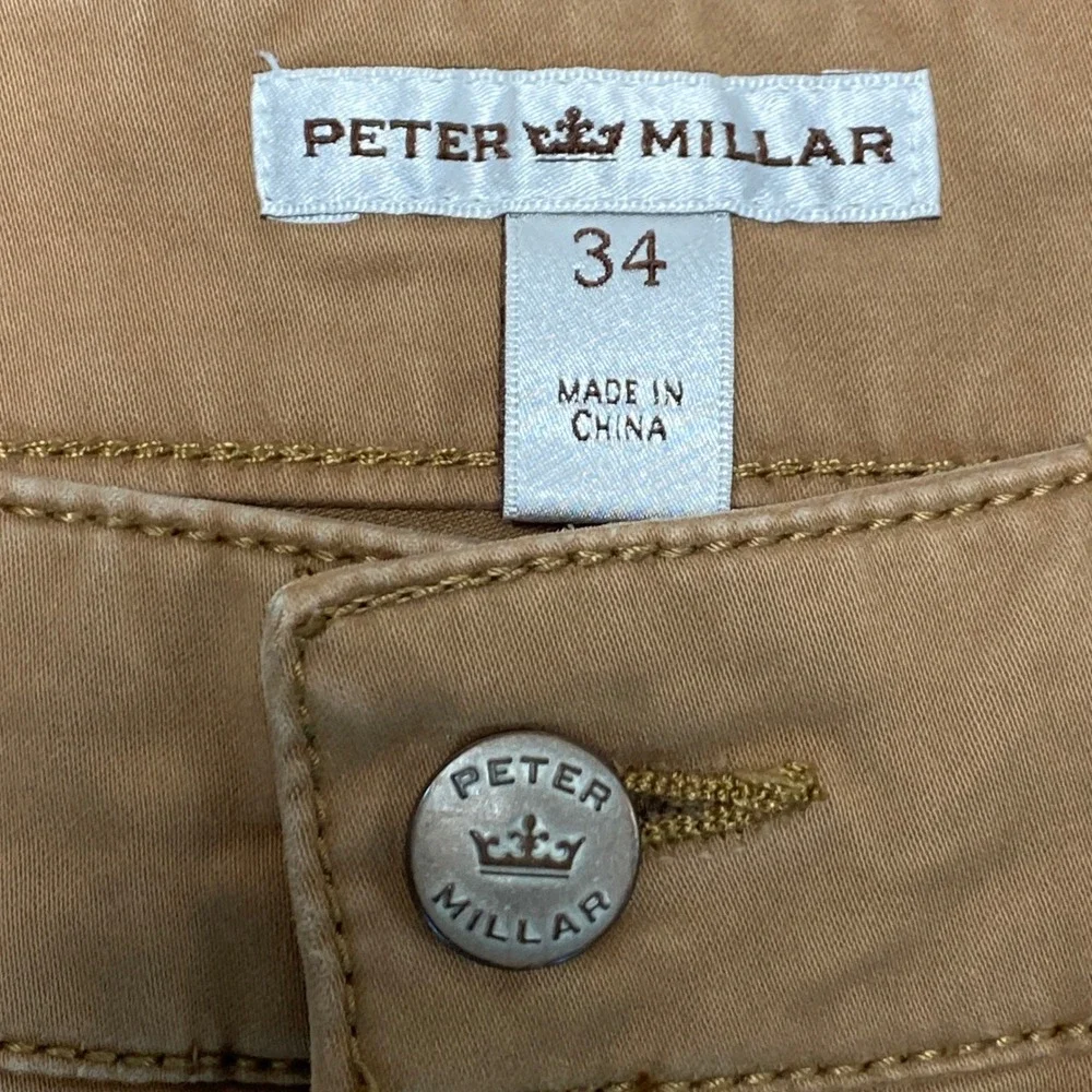 Peter Millar Mens 34 Tan Khaki 5-Pocket Stretch Cotton Straight Leg Pants
